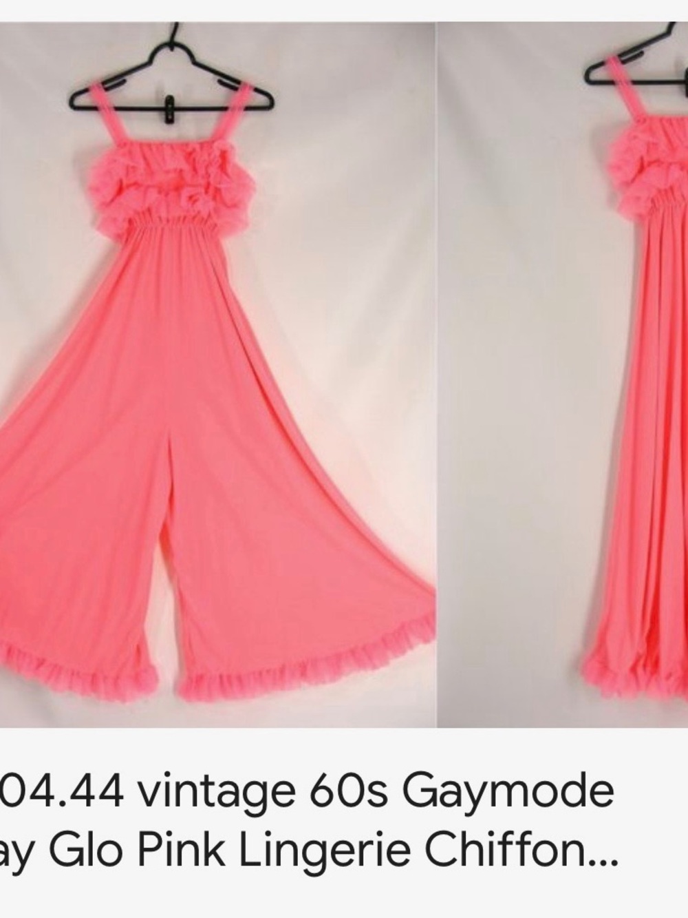 Vintage Bright Pink Ruffle Chiffon Jumpsuit P2P:18, Length:29